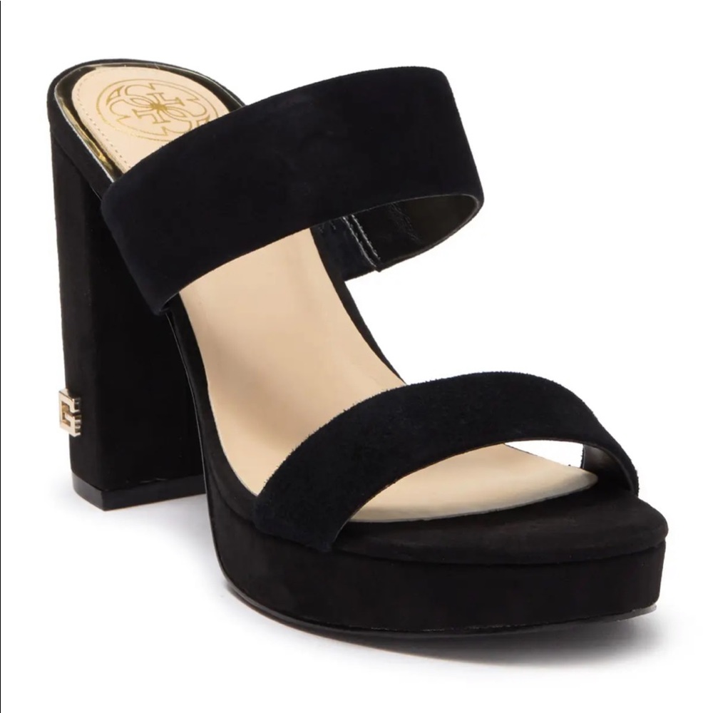 NWOT Guess Black Suede Blubell Platform Sandals